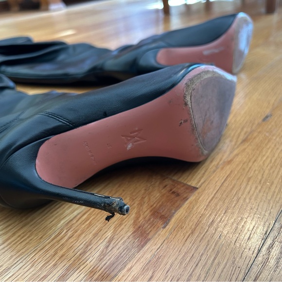 Slouchy Black Leather Thigh High Boots by Amina Muaddi - Picture 6 of 12